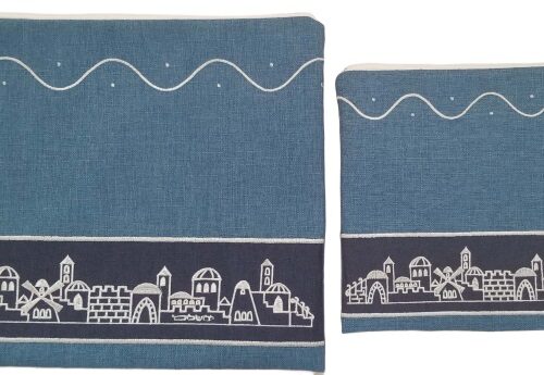 סט טלית תפילין פישתן כחול ירושלים