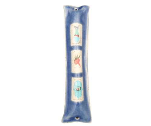 בית מזוזה קרמיקה עבודת יד כחול 12 ס"מ