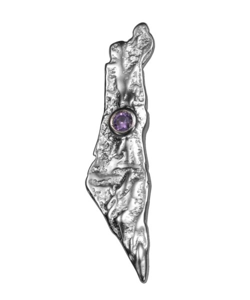 תליון ארץ ישראל עם טופוגרפיה בתוספת זירקון סגול