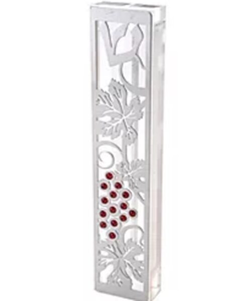 מזוזה דגם גפן בשילוב אבנים -בורדו