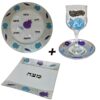 סט צלחת פסח מגש מצה + גביע דגם רימון סגול כחול מעוטר