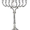 חנוכייה מכסף טהור דגם קשת ארוזית רקוע גבוה
