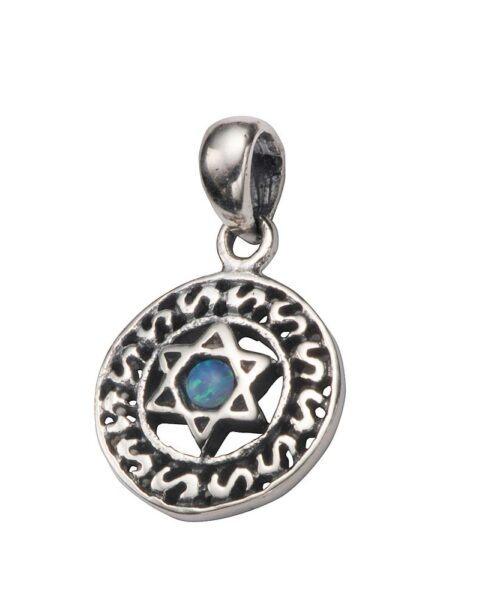 תליון עגול בשילוב מגן דוד ואבן כחולה