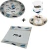 סט צלחת פסח מגש מצה + גביע דגם טוליפ כחול