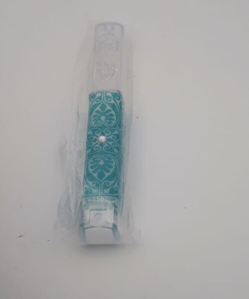 מזוזה פלסטיק שקוף טורקיז מעוטר