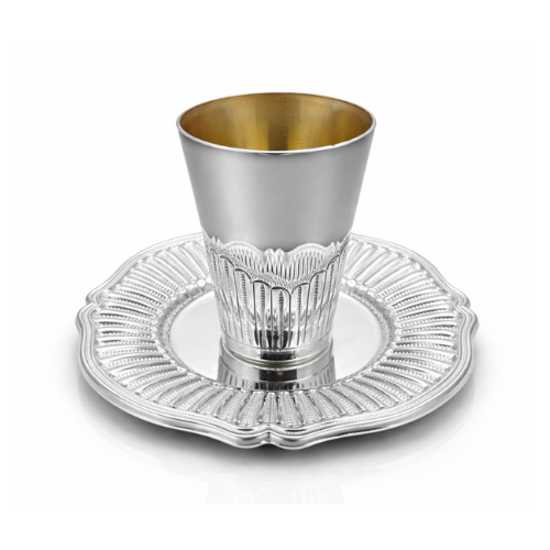 סט כוס וצלחת  ציפוי כסף טהור 925