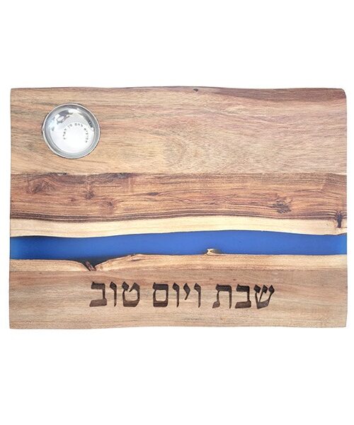 קרש חלה מלבן - עץ שיטה + פס כחול