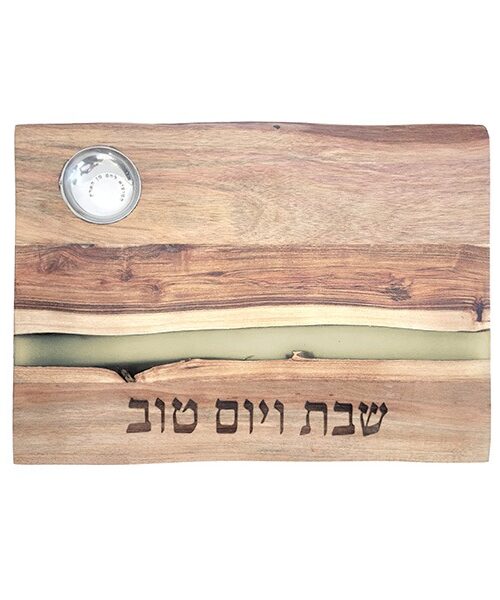 קרש חלה מלבן - עץ שיטה + פס לבן