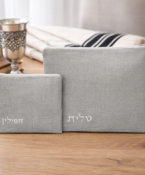 כיסוי לטלית ותפילין פשתן אפור