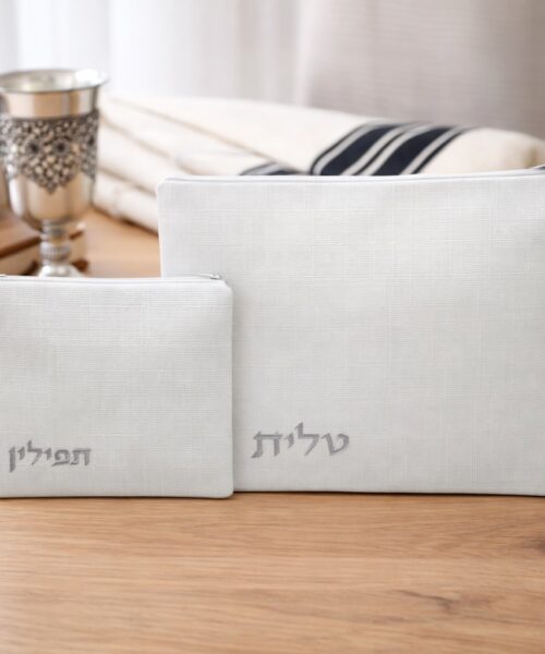 כיסוי לטלית ותפילין פשתן לבן 35X30 סמ