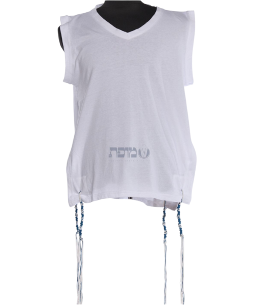 גופיית ציצית 100% כותנה עם פתיל תכלת עבה קשירה ספרדית / אשכנזית