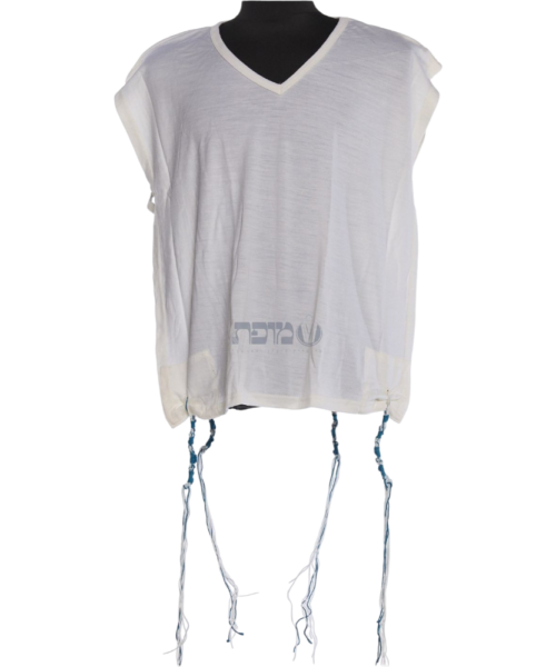 גופיית ציצית 100% צמר למהדרין עם פתיל תכלת עבה קשירה ספרדית / אשכנזית
